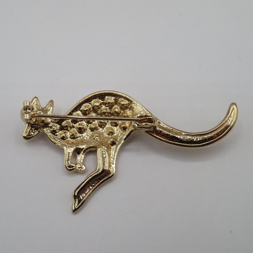 Vintage Kangaroo Rhinestone Accent Gold Tone Brooch - Picture 3 of 5